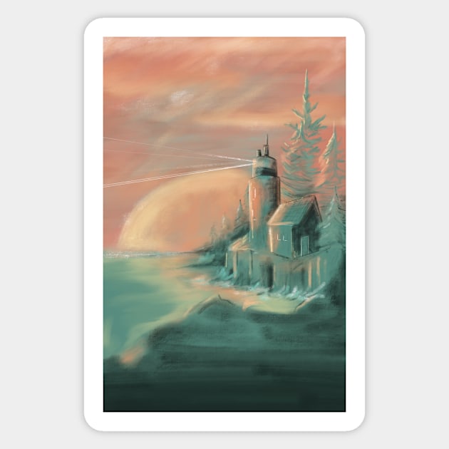 Acadia National Park Lighthouse at Sunset Sticker by KenzieDesignCo